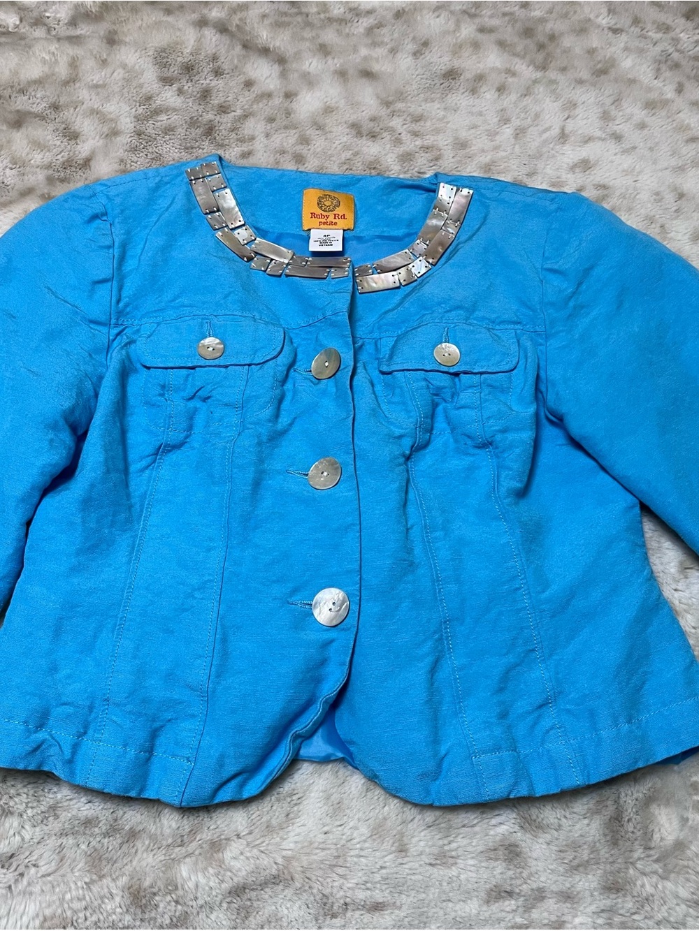 Ruby Rd. Aqua Blue Button Down Blazer  4P